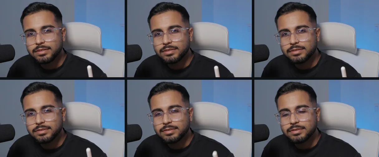 Six frames of Ishan's face in a row, with his eyes closing in the last two